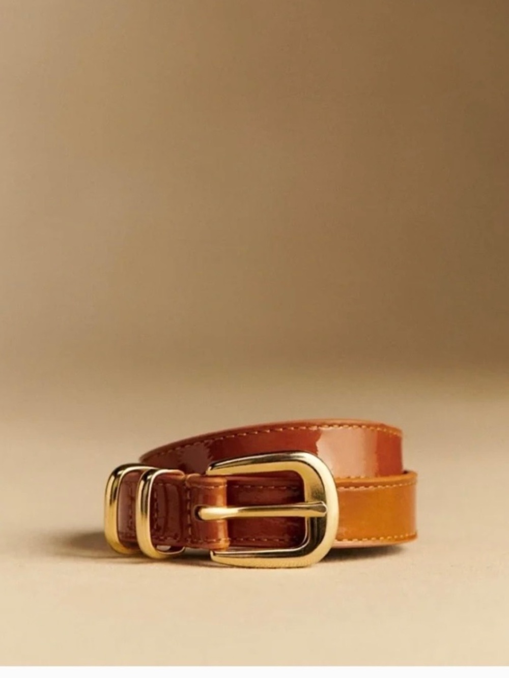 Sezane Livie Belt Polished Camel, Size 75 NWOT